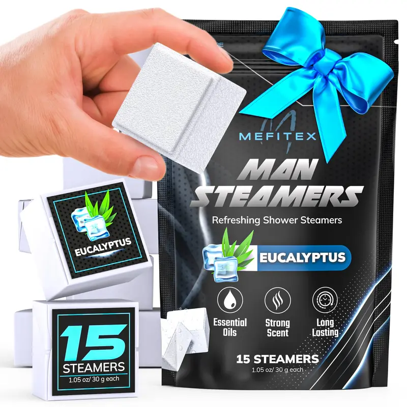 Mefitex – Bombes de Douche Aromathérapeutiques pour Hommes (Pack 15) – Eucalyptus, Parfum Fort et Durable
