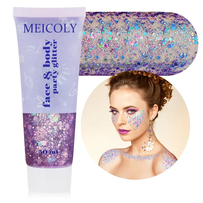 MEICOLY Caméléon Violet – Paillettes holographiques pour visage et corps