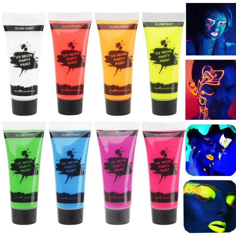 MEICOLY Éclat – Maquillage Néon UV pour Visage et Corps, Lot de 8 Tubes sous Lumière Noire