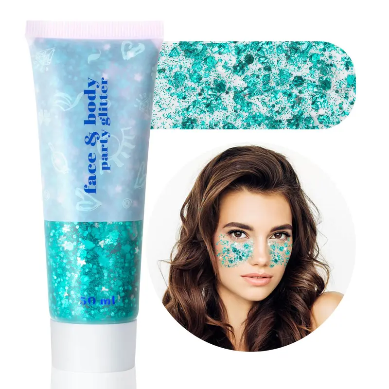 MEICOLY Gel de Paillettes Teal – Paillettes holographiques pour visage et corps