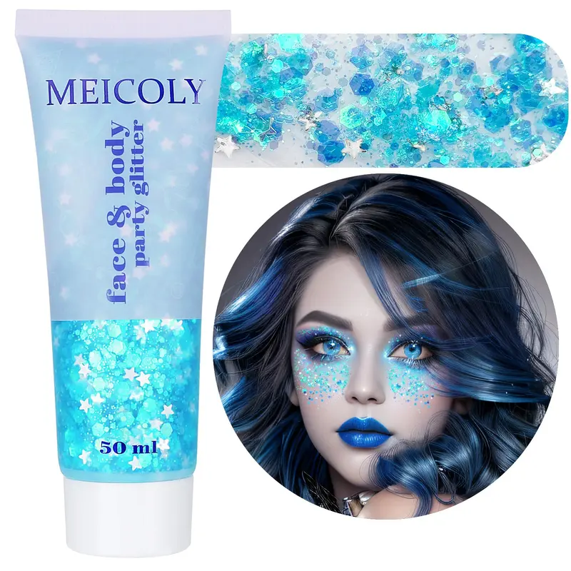 MEICOLY Gel Paillettes Bleu Clair – Paillettes Visage et Corps, look Sirène et Princesse pour Fêtes et Festivals
