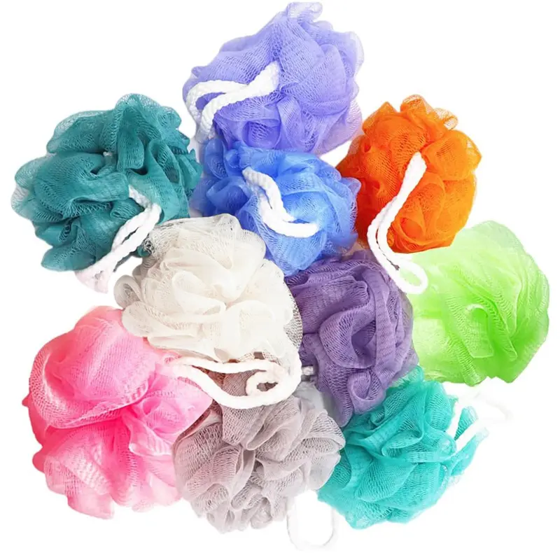 Meirrnyyu – Lot de 10 Éponges Douche en Maille Exfoliantes, Petite Taille 17,5 x 12 cm