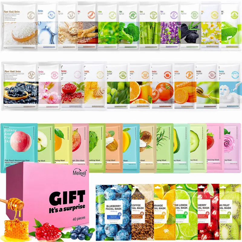 Meleell – 40 Masques Visage Hydratants en Gel – Coffret Soin pour Tous Types de Peau