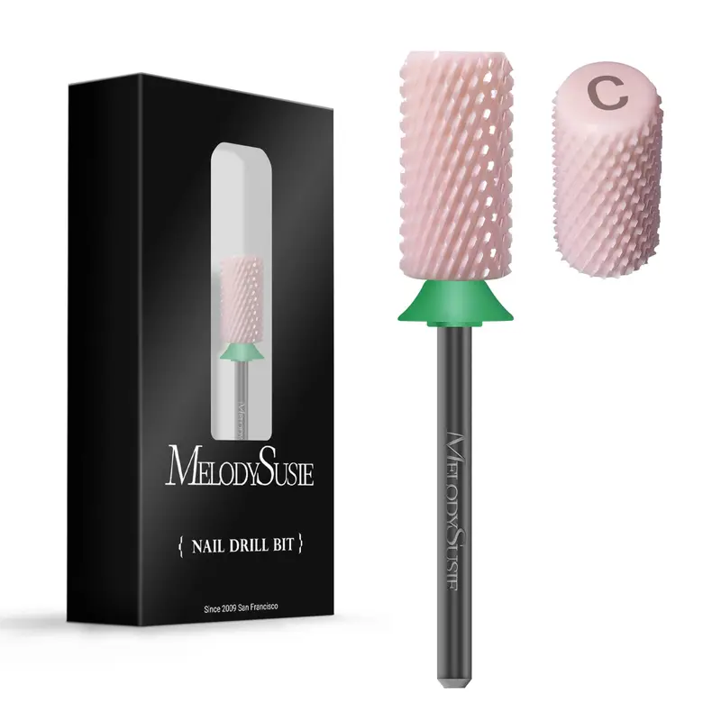 MelodySusie Fraises Céramique pour Ongles – Tête Flat Top Large Barrel, Coarse, Shank 3-32, Rose