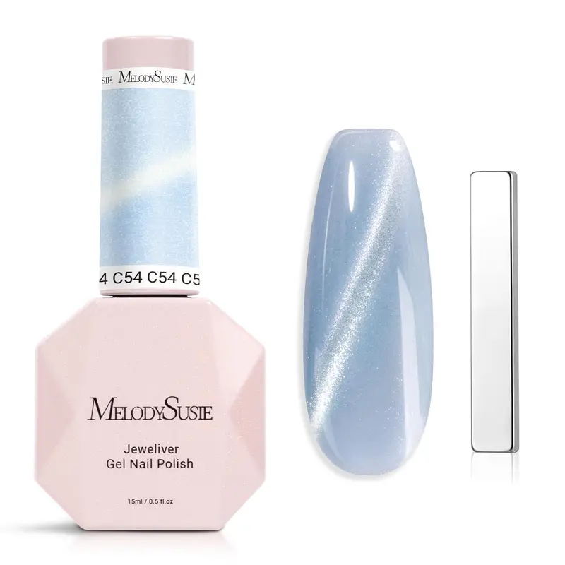 MelodySusie Jeweliver Vernis Gel Œil de Chat Magnétique Bleu Clair 0,5 oz – Effet scintillant et tenue longue