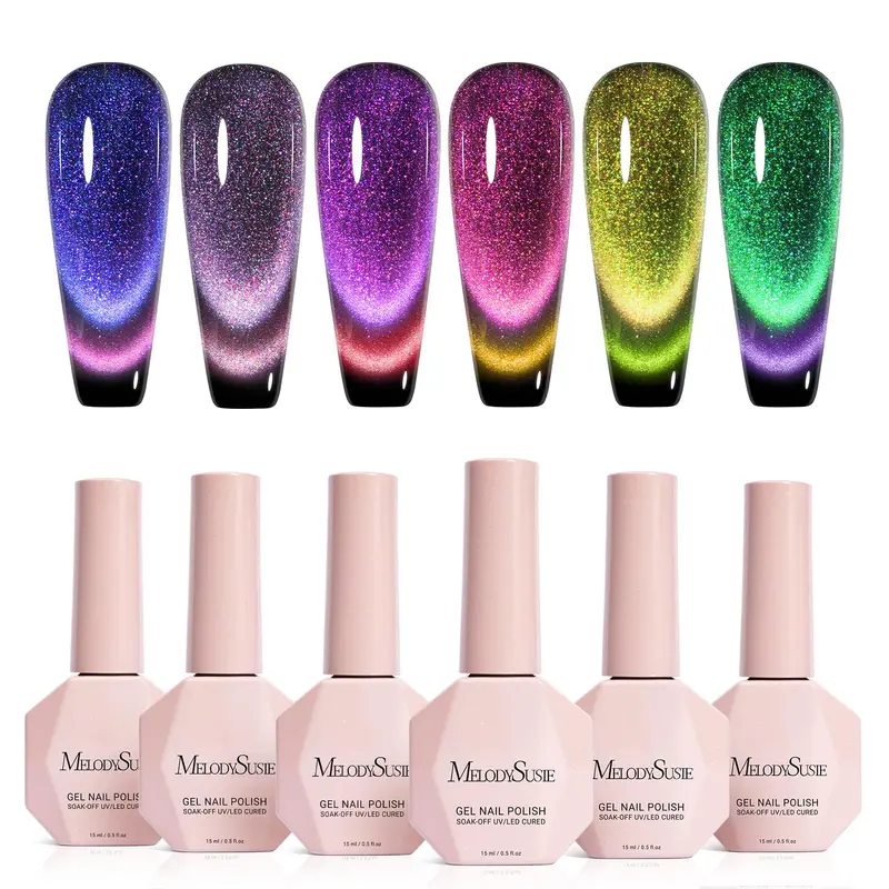 MelodySusie Kit Vernis Gel Œil-de-Chat 9D – 6 Bouteilles 15 ml avec Aimant Magnétique