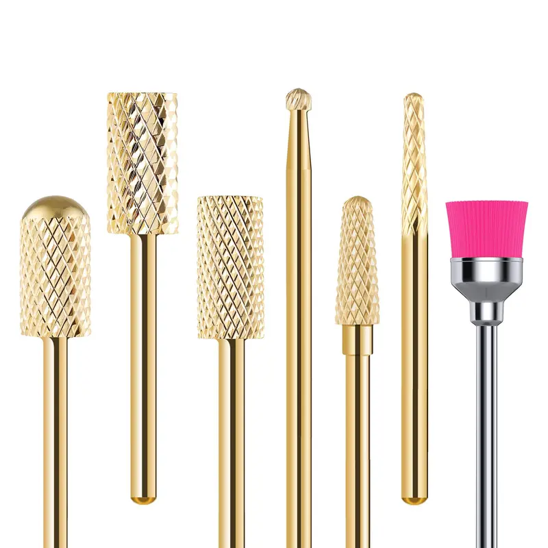 MelodySusie Mèches Ongles Carbure de Tungstène – 7 Pièces, 3/32 Pouces, Pour Ponceuse Électrique, Salon et Maison, Or