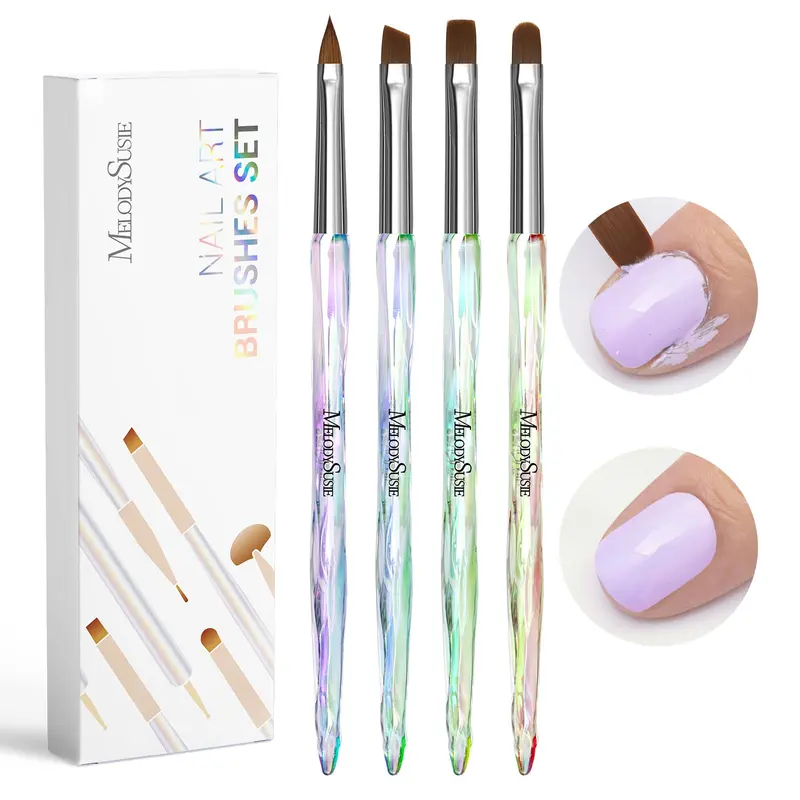MelodySusie Pinceaux Nettoyage Art Ongulaire – Kit 4 Pièces Plat/Oval/Angle/Gravé pour Fait Maison et Nettoyage des Cuticules