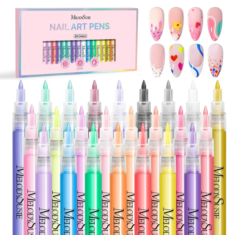 MelodySusie Stylo Art Ongles – Ensemble 24 Couleurs 0,7 mm pour Dessins Nail Art