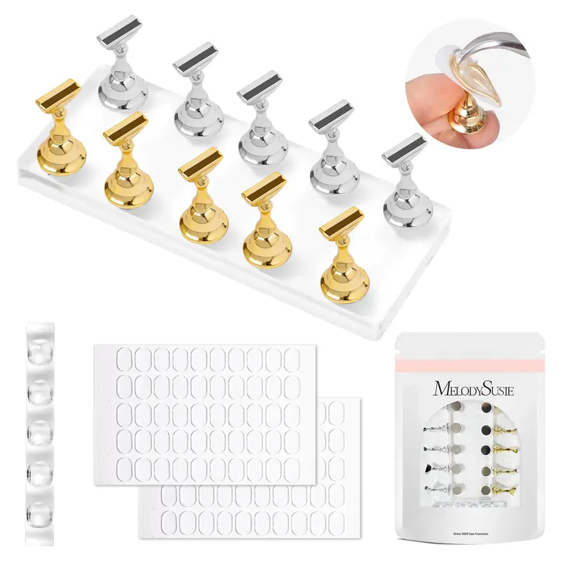 MelodySusie Support Ongles Press-Ons – Présentoir Magnétique Transparent + Porte-Pinceau en Acrylique