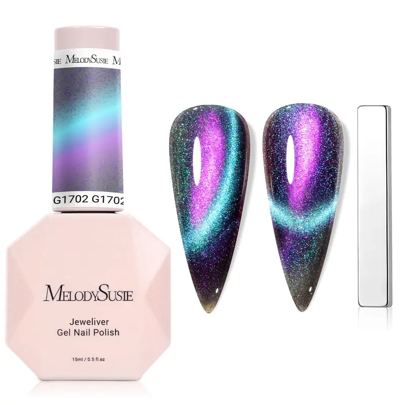 MelodySusie Vernis Gel Effet Chat Œil 9D Chameleon — Bleu Magnétique Holographique UV, 0,5 oz (G1702)