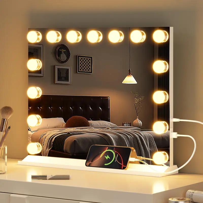 Memobarco Miroir Vanité Lumineux – 15 LED, Grossissement 5x, USB-C
