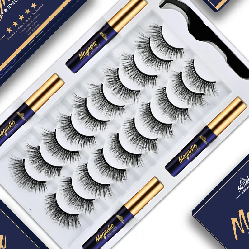 MENAKA Cils Magnétiques Naturels – Kit 10 Paires, Liner Magnétique 4 Tubes, Étanche et Réutilisable