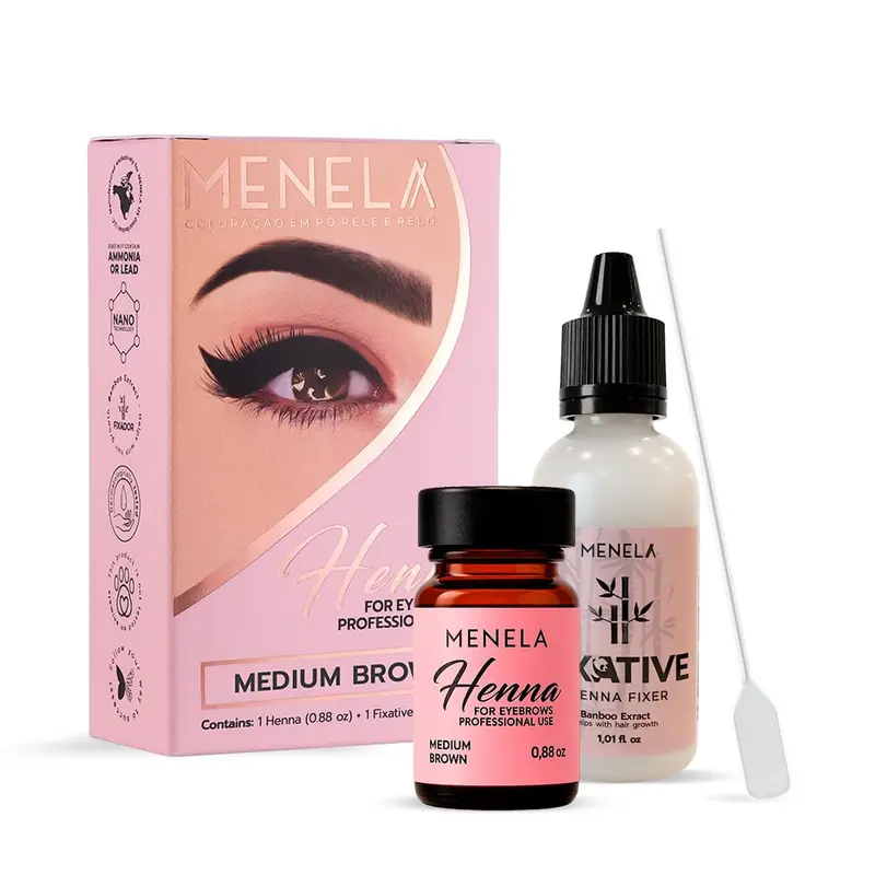 MENELA Henna Sourcils – Marron Moyen, 2,5 g henné + fixateur 15 ml – Sans Ammoniaque, Vegan, Sans Cruauté