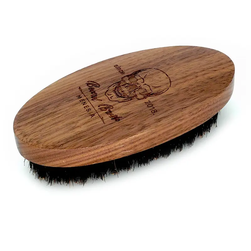 Menesia – Brosse Barbe en Bois de Noyer Noir (Format Poche) – Poils de Sanglier, Design Élégant