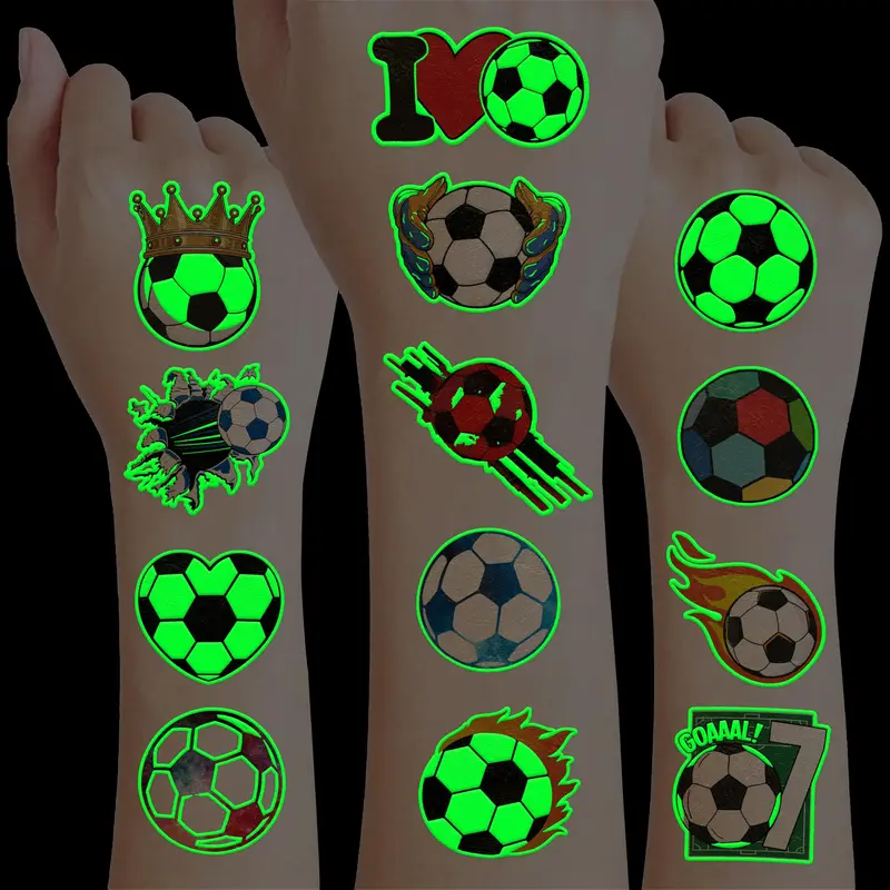 MeoIsDaBest – 96 Tatouages Football Lumineux Pré-Découpés | Décor Fête et Récompenses