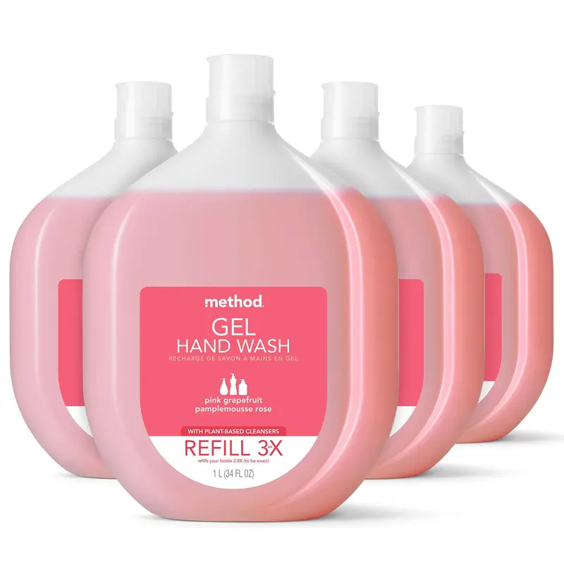 Method Gel Mains Remplissage – Pamplemousse Rose, Bouteille Recyclable, 34 oz, 4 Flacons