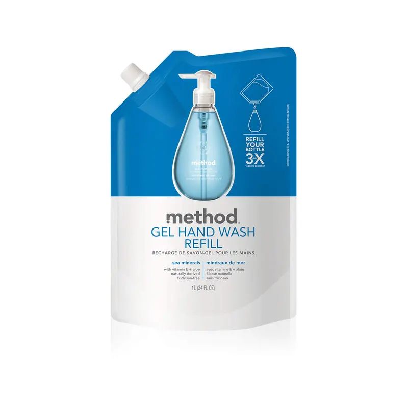 Method Savon Mains Recharge – Minéraux Marins, 34 oz (environ 1 L), 1 paquet, emballage variable