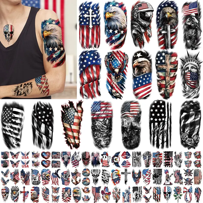 Metuu Tatouages Temporaires Indépendance – 77 Designs Patriotiques, Imperméables