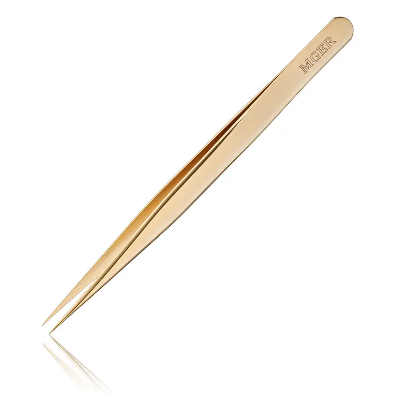 MGER Pinces d’isolation pour extensions de cils – Droites et Pointues, Or