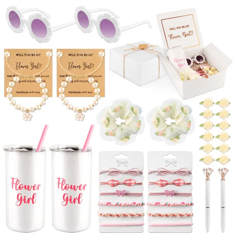 Mhoel — Ensemble Demoiselle d’Honneur 40 pièces (2 coffrets) – gobelet 12oz, lunettes, bracelets, stylo diamant