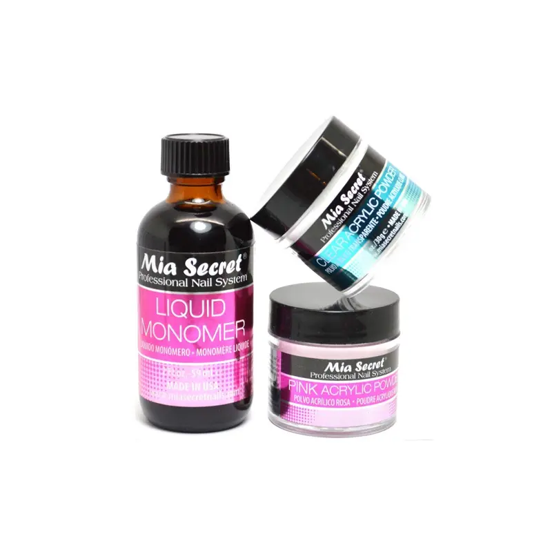 Mia Secret Ensemble Monomère Liquide 2 oz + Poudre Acrylique Rose 1 oz + Transparente 1 oz – Art des Ongles