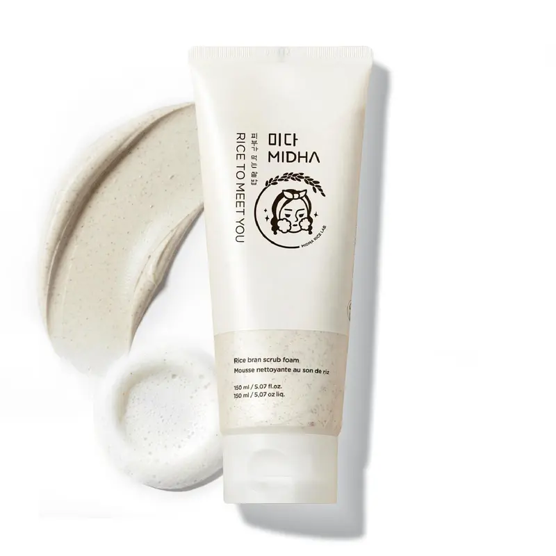 MIDHA Mousse gommante au son de riz – 150 ml, nettoyage profond, purification des pores, exfoliation douce