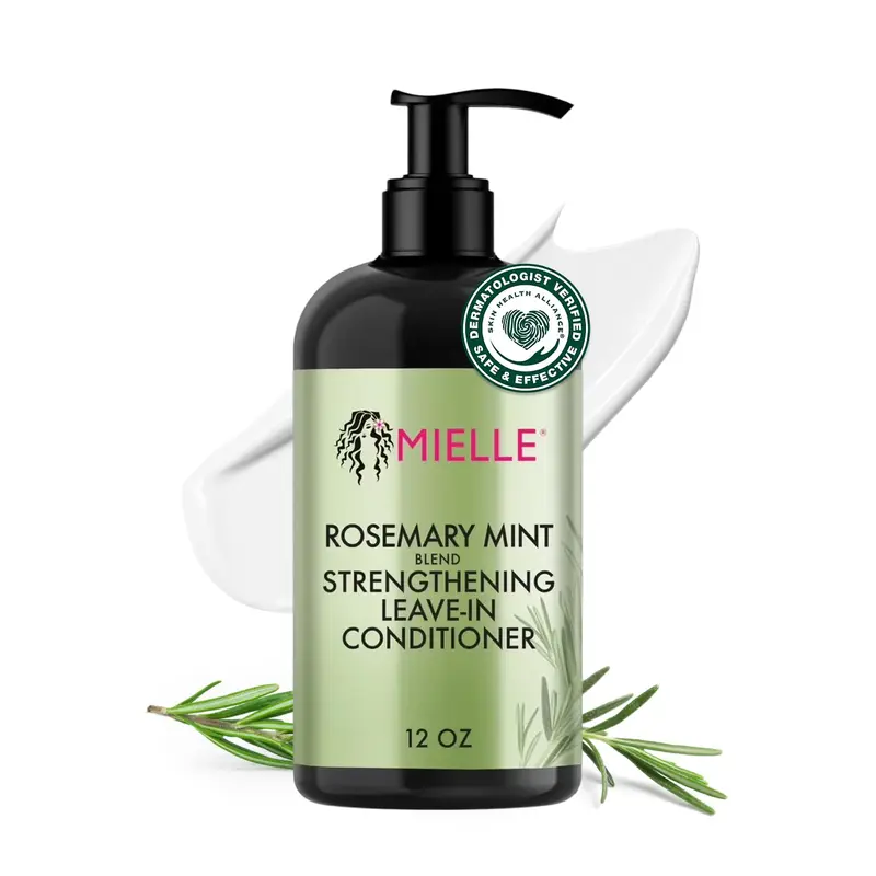 Mielle Organics Romarin-Menthe Soin Sans Rinçage Fortifiant pour Cheveux Bouclés – Hydratant Biotine, Adoucit et Brillance (12 oz)