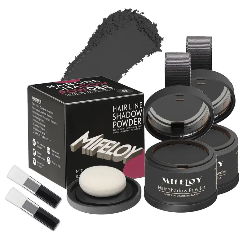Mifeloy 2 Pack Poudre Ombre Racines Noires – Couverture Racines Grises, Ligne Cheveux, Barbe et Sourcils