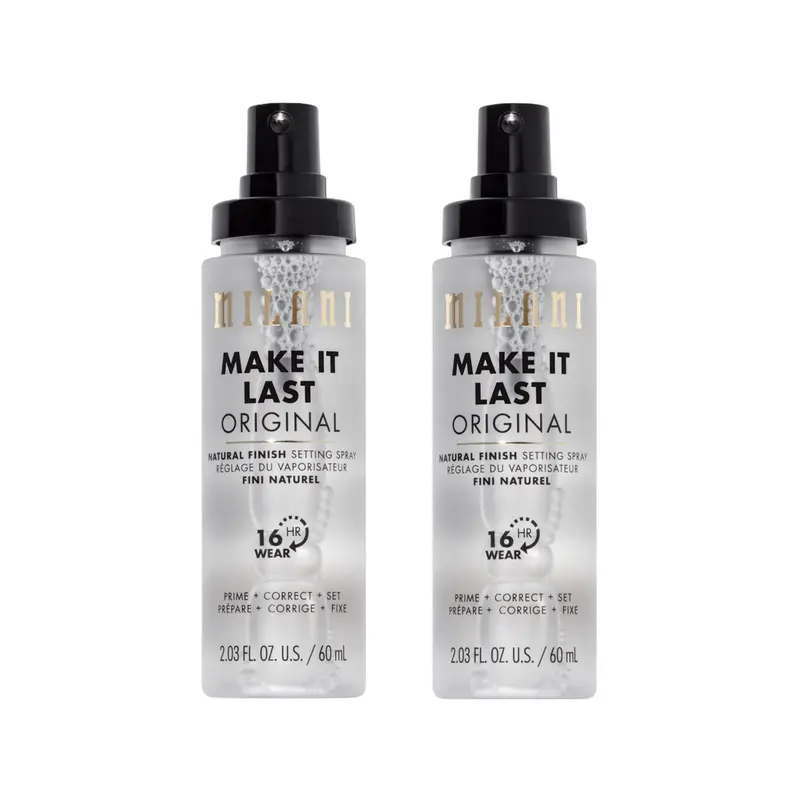 Milani Make It Last Original – Apprêt + Fixateur 3-en-1, Finition Naturelle & Niacinamide, 2 × 60 ml