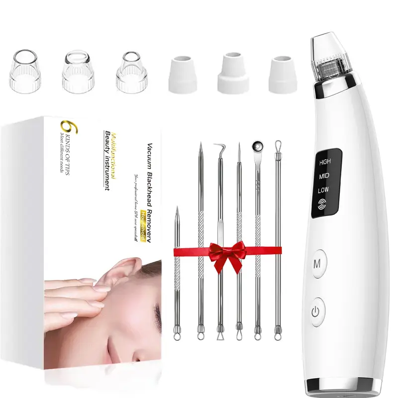 Miley Extracteur de Points Noirs – Type-C, 3 Niveaux d'Aspiration, 6 Sondes, Kit Comédons pour Visage et Nez (Blanc)