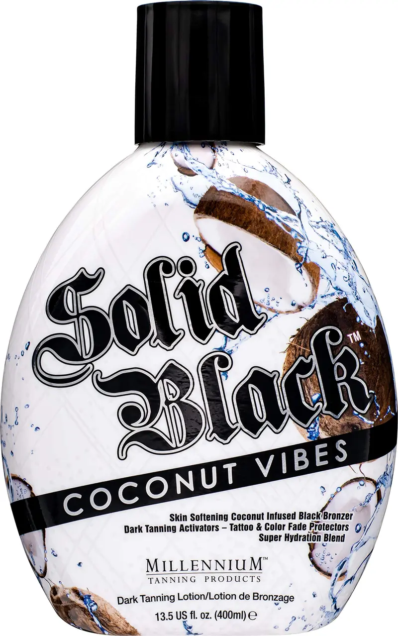 Millennium Tanning Solid Black Coconut Vibes – Lotion bronzante ultra hydratante pour indoor et outdoor, 13,5 oz