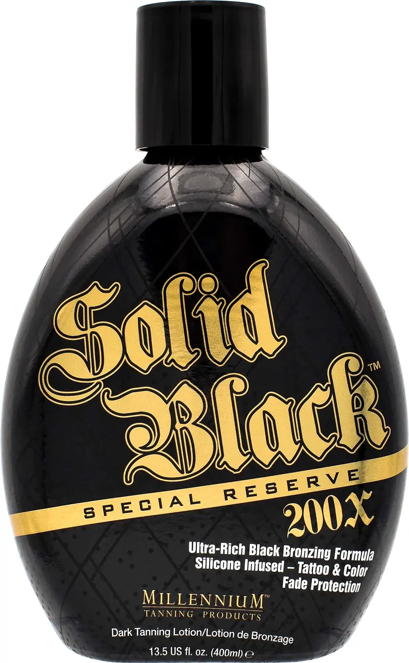 Millennium Tanning Solid Black Special Reserve 200X — Lotion bronzante avec protection tatouages (13,5 oz / 399 ml)