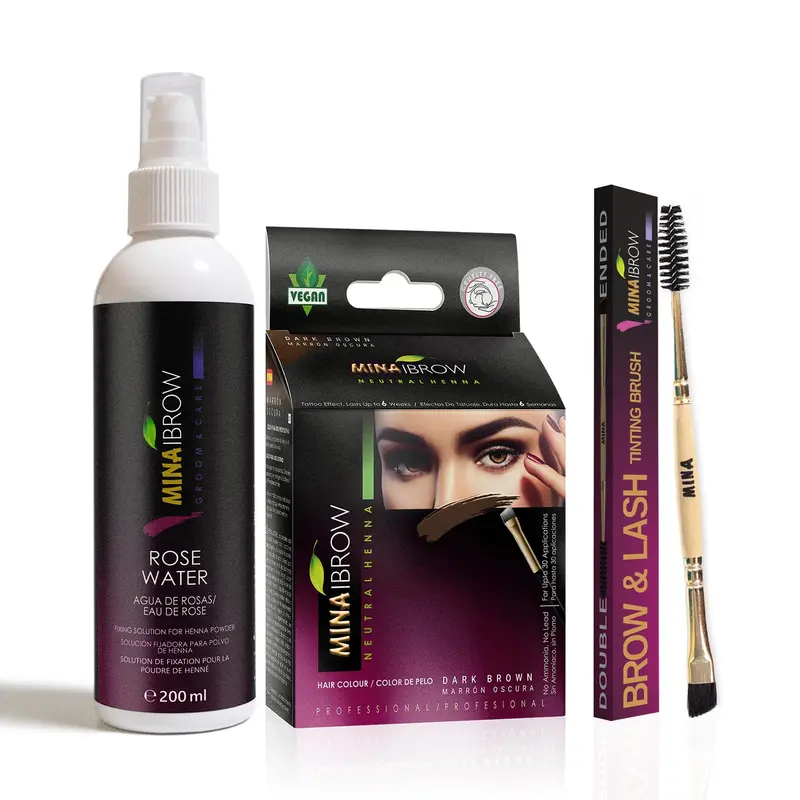 MinaiBrow Kit Coloration Instantanée Noir Foncé – Couverture Grise Jusqu'à 30 Applications