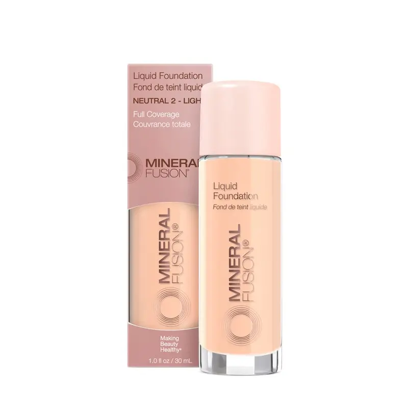 Mineral Fusion Fond de Teint Liquide – Neutre-2, Teint Clair a Moyen, Fini Mat Leger, Hydratation Jusqu a 12 h, Vegan & Hypoallergenique, 30 ml