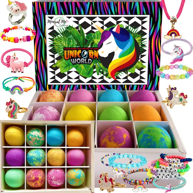 Mineral Me California – Bombes de Bain Licorne pour Filles avec Bijou Surprise – 12 pièces