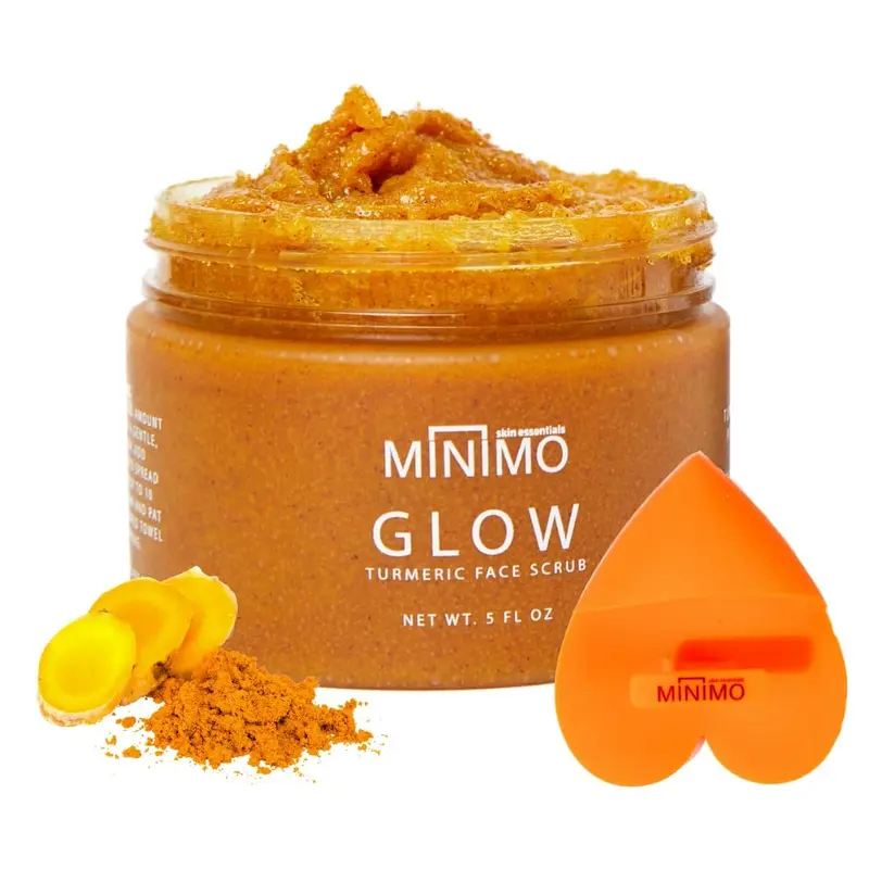 Minimo Glow Gommage Visage au Curcuma Sans Senteur – Applicateur Cœur (147 ml) – Miel de Manuka, Cannelle et Camomille