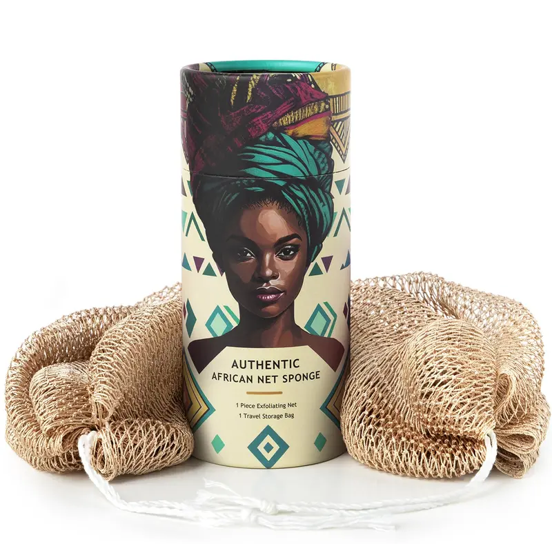 MINISENTIALS Éponge en filet africain authentique avec noeuds – Gommage corporel exfoliant, longueur 40 pouces, séchage rapide