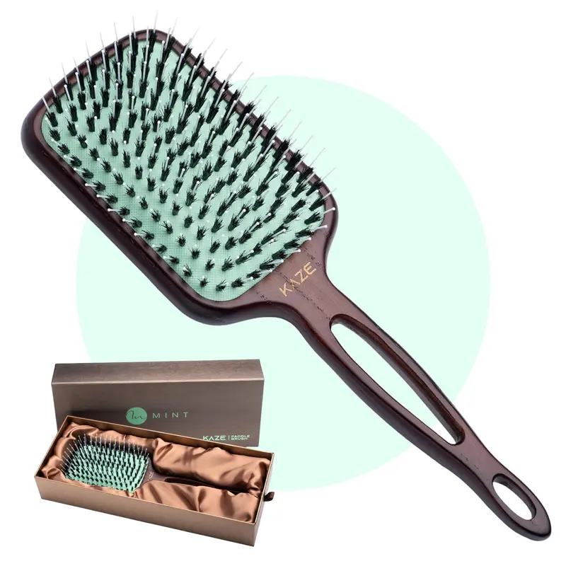 Mint – Brosse Paddle Écologique en Bois de Frêne et Poils de Sanglier | Anti-Casse, Détanglage Doux pour Cheveux Tous Types