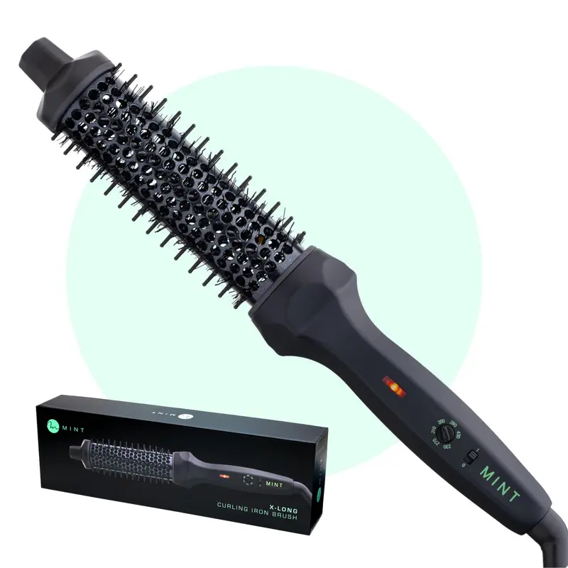 MINT Brosse Thermique Extra-Longue 1-1/3 Pouce – Boucles, Volume & Vagues | 230–430°F, 2 Chauffages Céramique Tourmaline