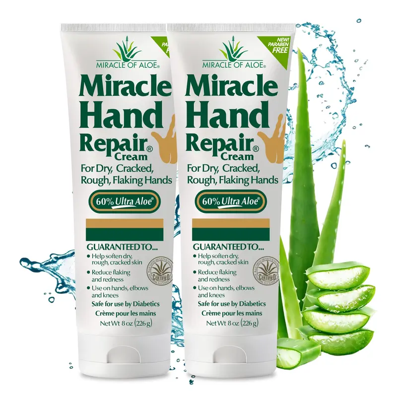 Miracle d'Aloe – Crème Mains Réparatrice au Gel UltraAloe 60 %, 226 ml, Hydratation Non Grasse – Lot de 2