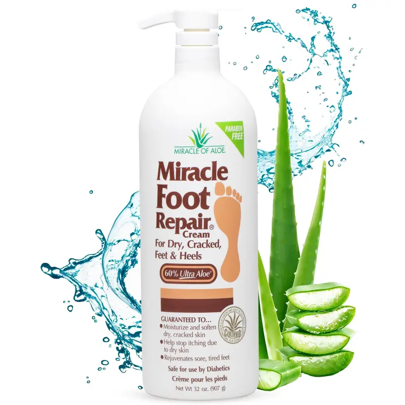 Miracle of Aloe – Crème Réparatrice pour Pieds (32 oz) Hydrate 60% Ultra Aloe et Répare Talons Secs