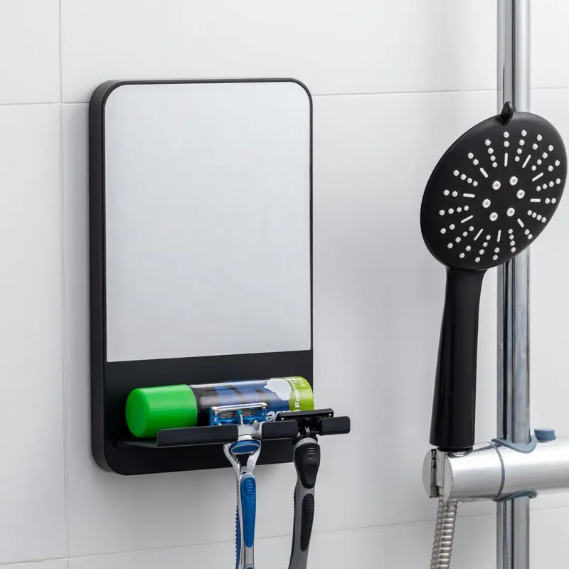 Miroir de Douche Anti-Buée TAILI avec Ventouse et Porte-Rasoir – Noir