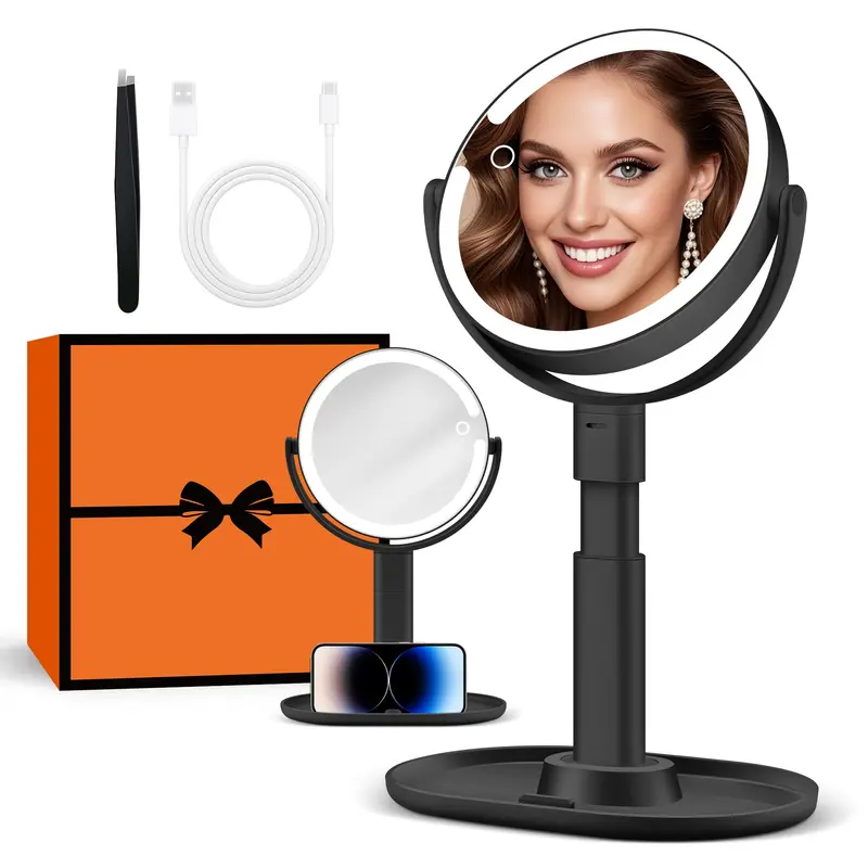 Miroir de Maquillage B Beauty Planet avec Lumières – 30x, 3 Modes, Hauteur Ajustable, Double Face, Noir