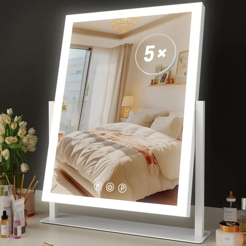 Miroir de maquillage éclairé Gvnkvn – 17,2 x 13,6 pouces Hollywood, 3 modes lumineux, contrôle tactile, rotation 360°, loupe 5X