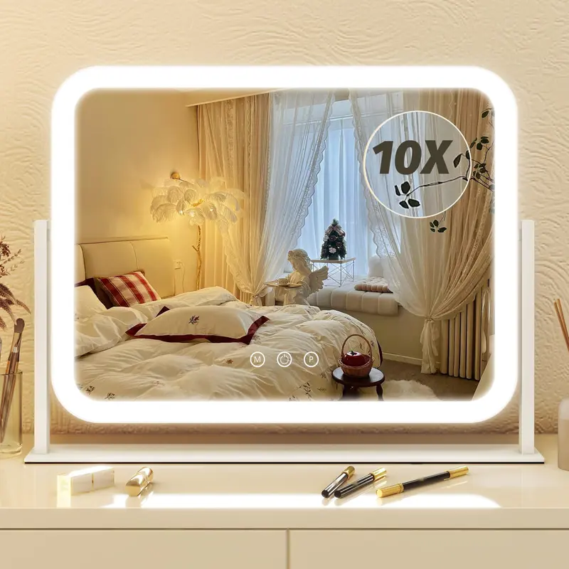 Miroir de maquillage FENNIO avec éclairage – 17x13, tactile, 3 couleurs, réglable, blanc