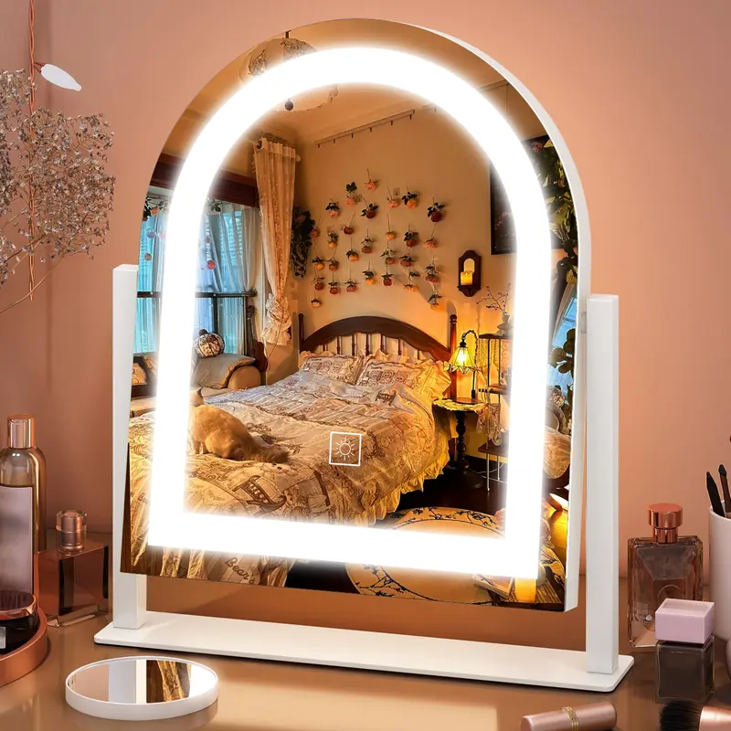 Miroir de maquillage FENNIO avec Lumières 15x13 – Éclairage Tri-Couleurs, Grossissement 10x, Dimmable, Cadre Aluminium