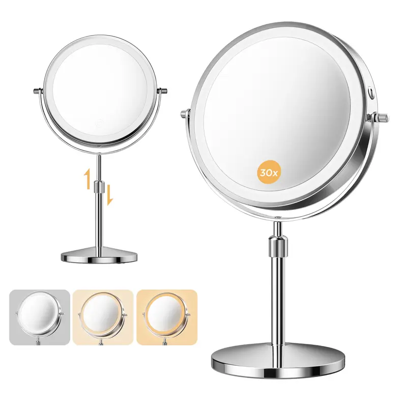 Miroir de Maquillage tubbede 1X/30X – Éclairé, Rechargeable 3200 mAh, 8 pouces, 3 couleurs