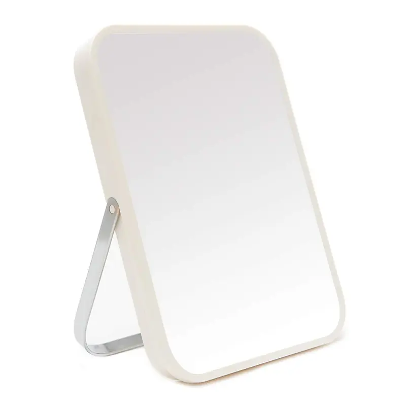 Miroir de table YEAKE – Maquillage portable 8 pouces, pliable, support métallique, rotation 90°, blanc