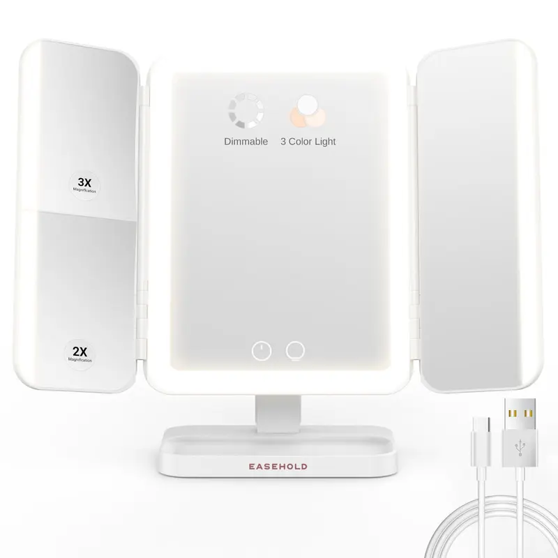 Miroir Maquillage Éclairé EASEHOLD – 116 DEL, 3 couleurs, 1x/2x/3x, Type-C, Batterie 5000 mAh
